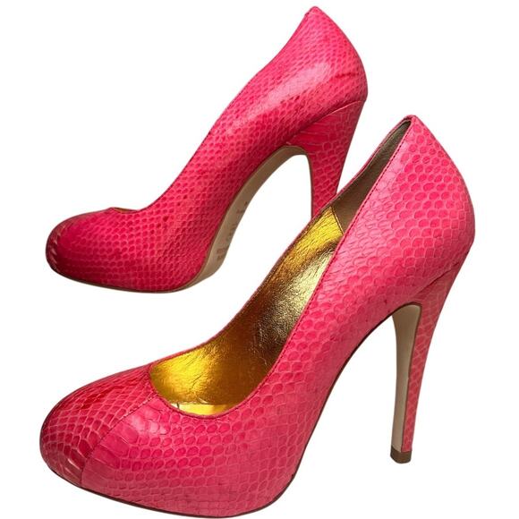 Kathryn Amberleigh Heel Sz 8 Pink Snakeskin Leather Platform Stiletto Barbiecore - Picture 15 of 16